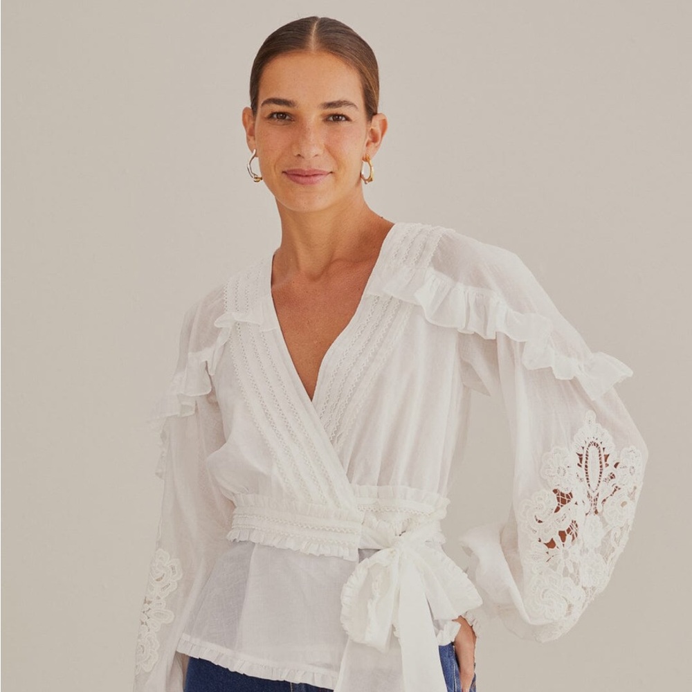 NWT Farm Rio White Tie Blouse - XS